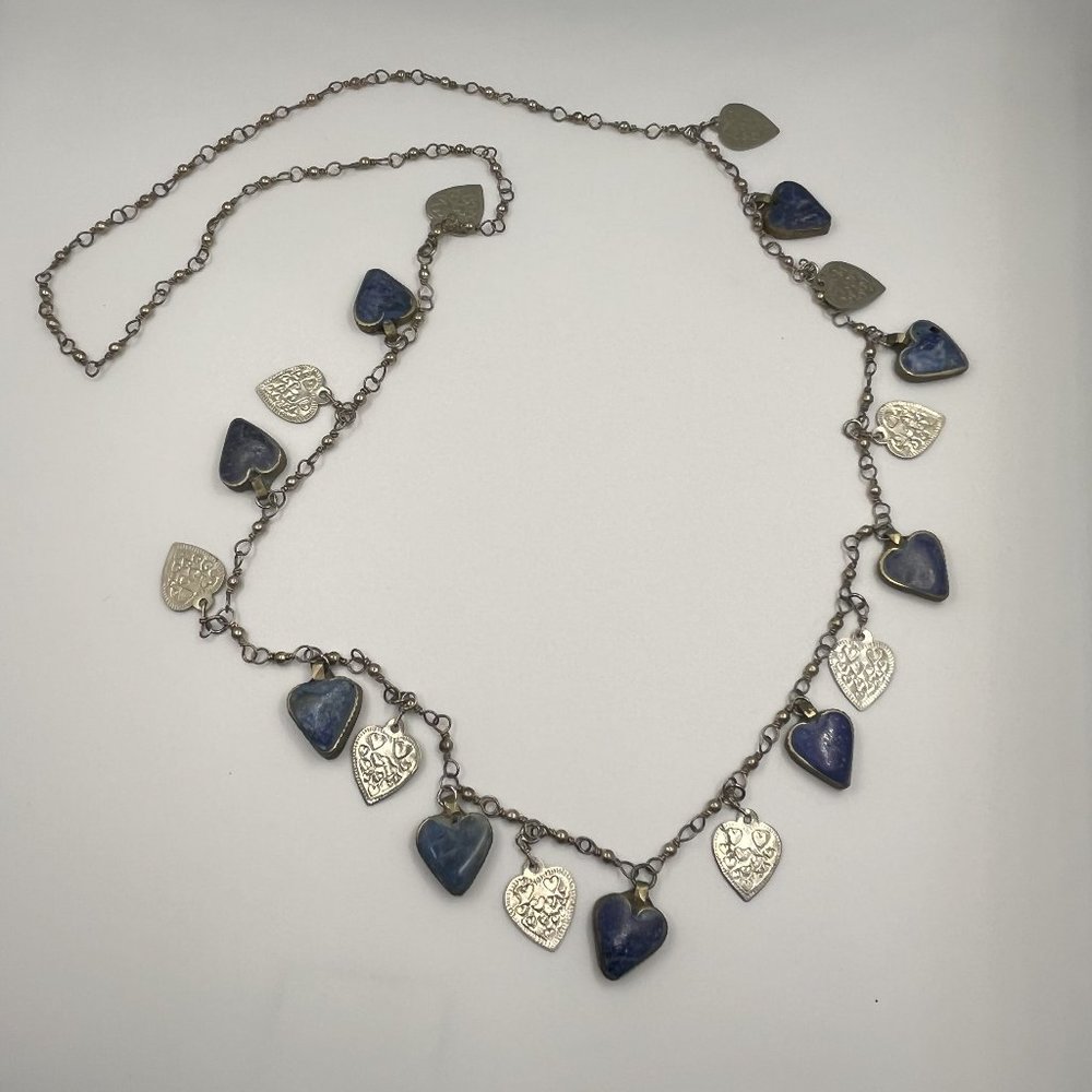 Silver with blue detailing - long heart necklace